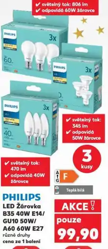 Kaufland PHILIPS LED Žárovka B35 40W E14/ GU10 50W/ A60 60W E27 nabídka