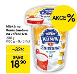 Tesco Mlékárna Kunín Smetana na vaření 12% nabídka