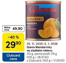 Tesco Giana Mandarinky ve sladkém nálevu nabídka