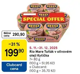 Tesco Rio Mare Tuňák v olivovém oleji Kytička nabídka