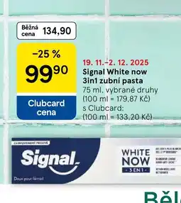 Tesco Signal White now 3in1 zubní pasta nabídka