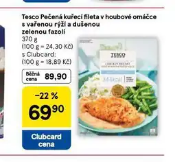 Tesco Pečená kuřecí fileta v houbové omáčce s vařenou rýží a dušenou zelenou fazolí nabídka