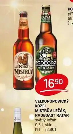 Flop VELKOPOPOVICKÝ KOZEL MISTRŮV LEŽÁK, RADEGAST RATAR světlý ležák 0,5l nabídka