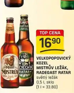 Flop VELKOPOPOVICKÝ KOZEL MISTRŮV LEŽÁK, RADEGAST RATAR světlý ležák 0,5l nabídka