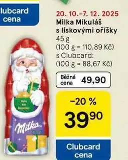 Tesco Milka Mikuláš s lískovými oříšky, 45 g nabídka