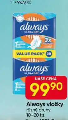 Hruška Always vložky různé druhy 10-20 ks nabídka