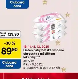 Tesco Linteo baby dětské vlhčené ubrousky nabídka