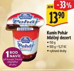 Albert Kunín Pohár Mléčný dezert nabídka