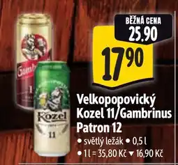 Albert Velkopopovický Rozel Kozel 11/Gambrinus Patron 12 nabídka