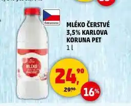 Penny Market MLÉKO ČERSTVÉ 3,5% KARLOVA KORUNA PET, 1 l nabídka
