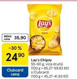 Tesco Lay's Chipsy, 55-60 g nabídka