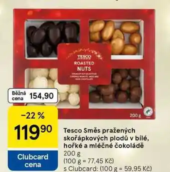 Tesco Tesco Směs pražených skořápkových plodů v bílé, hořké a mléčné čokoládě, 200 g nabídka
