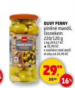Penny Market OLIVY PENNY plněné mandlí, česnekem, 220 g nabídka