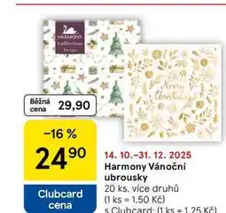 Tesco Harmony Vánoční ubrousky, 20 ks, více druhů nabídka