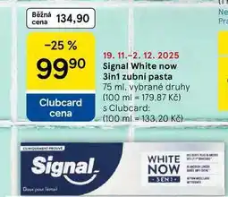 Tesco Signal White now 3in1 zubní pasta, 75 ml, vybrané druhy nabídka