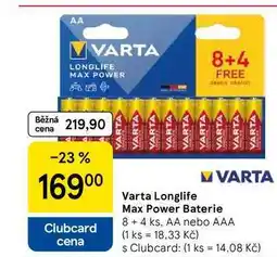 Tesco Varta Longlife Max Power Baterie, 8+4 ks. AA nebo AAA nabídka