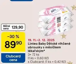 Tesco Linteo Baby Dětské vlhčené ubrousky s měsíčkem lékařským, 3x 72 ks nabídka