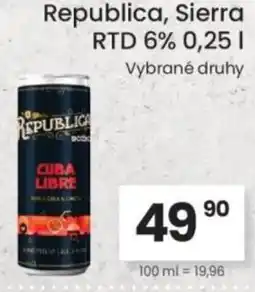 Kubík potraviny Republica, Sierra RTD 6% nabídka