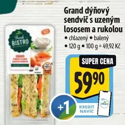 Albert Grand dýňový sendvič s uzeným lososem a rukolou nabídka