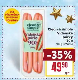 Billa Clean & simple Videňské párky nabídka