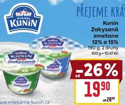 Billa Kunín Zakysaná smetana 12% a 15% nabídka