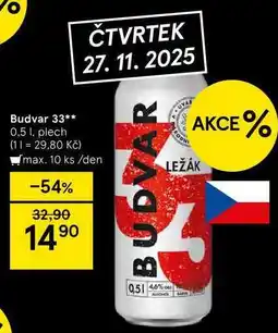 Tesco Budvar 33, 0.5 l, plech nabídka