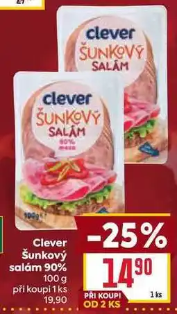 Billa Clever Šunkový salám 90% 100g nabídka