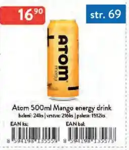 Qanto Atom Mango energy drink nabídka