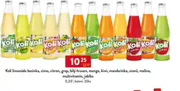 Qanto Koli limonáda bezinka, cimo, citron, grep, bílý hrozen, mango, kiwi, mandarinka, oranž, malina, multivitamín, jablko nabídka