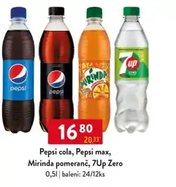 Qanto Pepsi cola, Pepsi max, Mirinda pomeranč, 7Up Zero nabídka