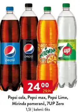 Qanto Pepsi cola, Pepsi max, Pepsi Lime, Mirinda pomeranč, 7UP Zero nabídka