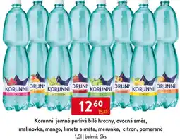 Qanto Korunní jemně perlivá bílé hrozny, ovocná směs, malinovka, mango, limeta a máta, meruňka, citron, pomeranč nabídka