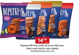 Qanto Dupetky chilli-lime, mořská sůl, černý a bílý sezam, cibule a med a hořčice, rajče a bylinky nabídka