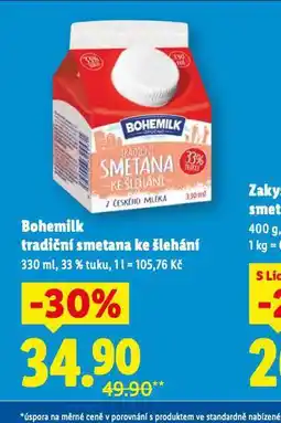 Lidl Bohemilk tradiční smetana ke šlehání nabídka