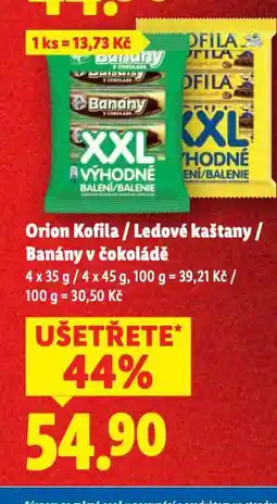 Lidl Orion kofila / ledové kaštany / banány v čokoládě nabídka