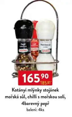 Qanto Kotányi mlýnky stojánek mořská sůl, chilli s mořskou solí, 4barevný pepř nabídka