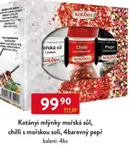 Qanto Kotányi mlýnky mořská sůl, chilli s mořskou solí, 4barevný pepř nabídka
