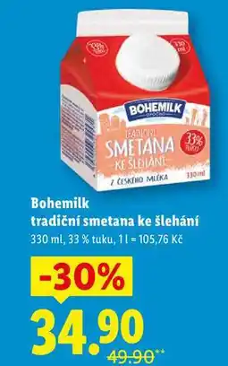 Lidl Bohemilk tradiční smetana ke šlehání, 330 ml nabídka