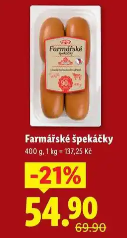 Lidl Farmářské špekáčky, 400 g nabídka