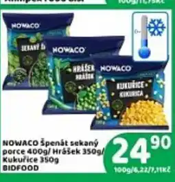 Brněnka Nowaco špenát sekaný porce / hrášek / kukuřice bidfood nabídka