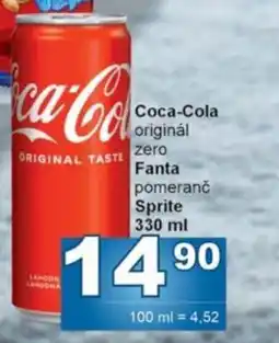 Jip Coca-Cola originál zero Fanta pomeranč Sprite nabídka