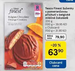Tesco Tesco Finest Sušenky s pomerančovou příchutí v belgické mléčné čokoládě, 200 g nabídka