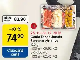 Tesco Caula Tapas Jamón Serrano sýr olivy, 120 g nabídka
