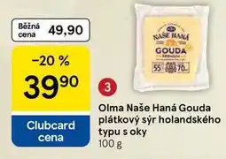 Tesco Olma Naše Haná Gouda plátkový sýr holandského typu s oky, 100 g nabídka