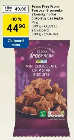 Tesco Tesco Free From Tvarované sušenky s kousky hořké čokolády bez lepku, 75 g nabídka