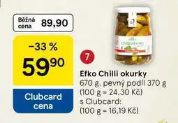 Tesco Efko Chilli okurky, 670 g. pevný podíl 370 g nabídka