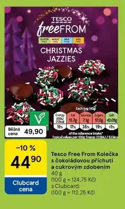 Tesco Tesco Free From Kolečka s čokoládovou příchutí a cukrovým zdobením, 40 g nabídka