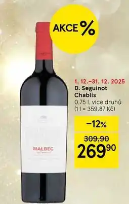 Tesco D. Seguinot Chablis, 0,75 I. více druhů nabídka