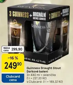 Tesco Guinness Draught Stout Darkové balení, 3x 440 ml + sklenička nabídka