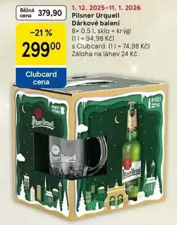 Tesco Pilsner Urquell Dárkové balení, 8x 0.5 1. sklo + krýgl nabídka